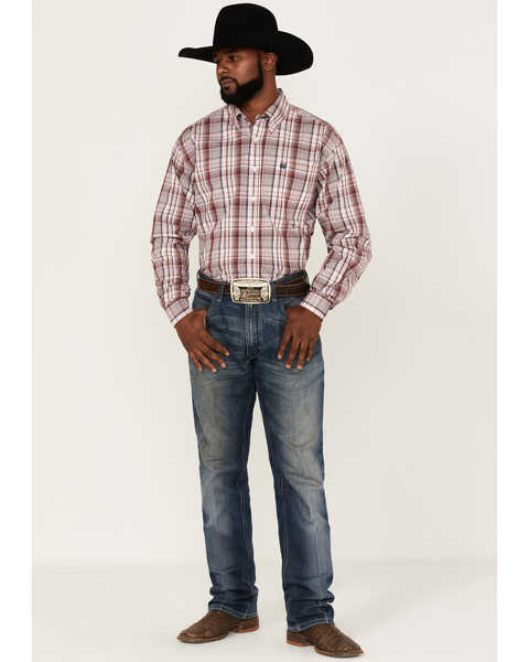 Image #2 - Cinch Men's Stretch Red & White Plaid Long Sleeve Button Down Western Shirt , White, hi-res