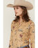 Image #2 - Shyanne Women's Conversational Western Print Faux Suede Long Sleeve Button-Down Western Shirt, Khaki, hi-res