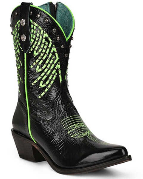 Image #1 - Corral Women's Fluorescent Embroidered and Studded Western Boots - Pointed Toe, Black, hi-res
