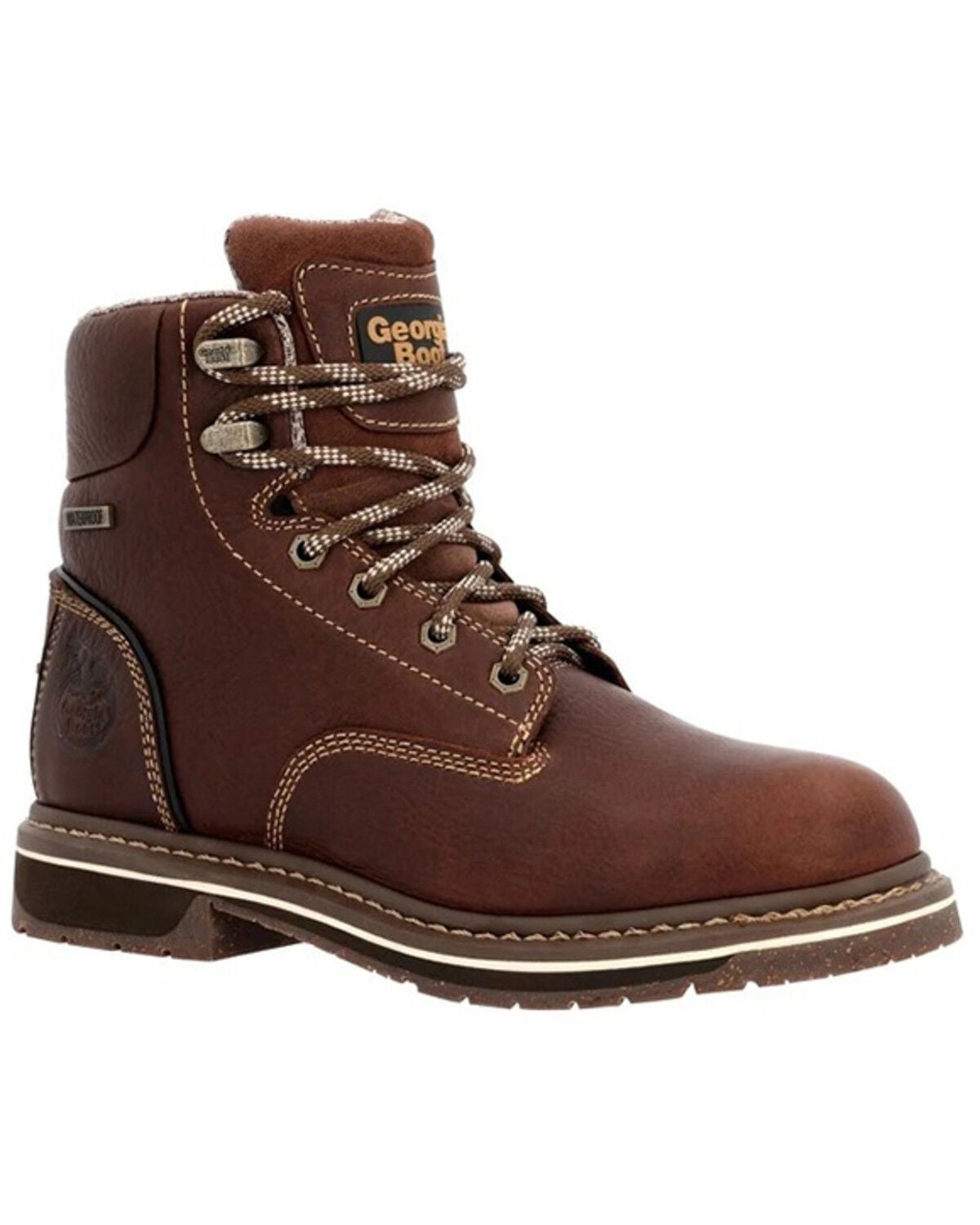 Georgia Boot Women's AMP Light Edge Waterproof Lace-Up Work Boots - Alloy Toe, Brown, hi-res