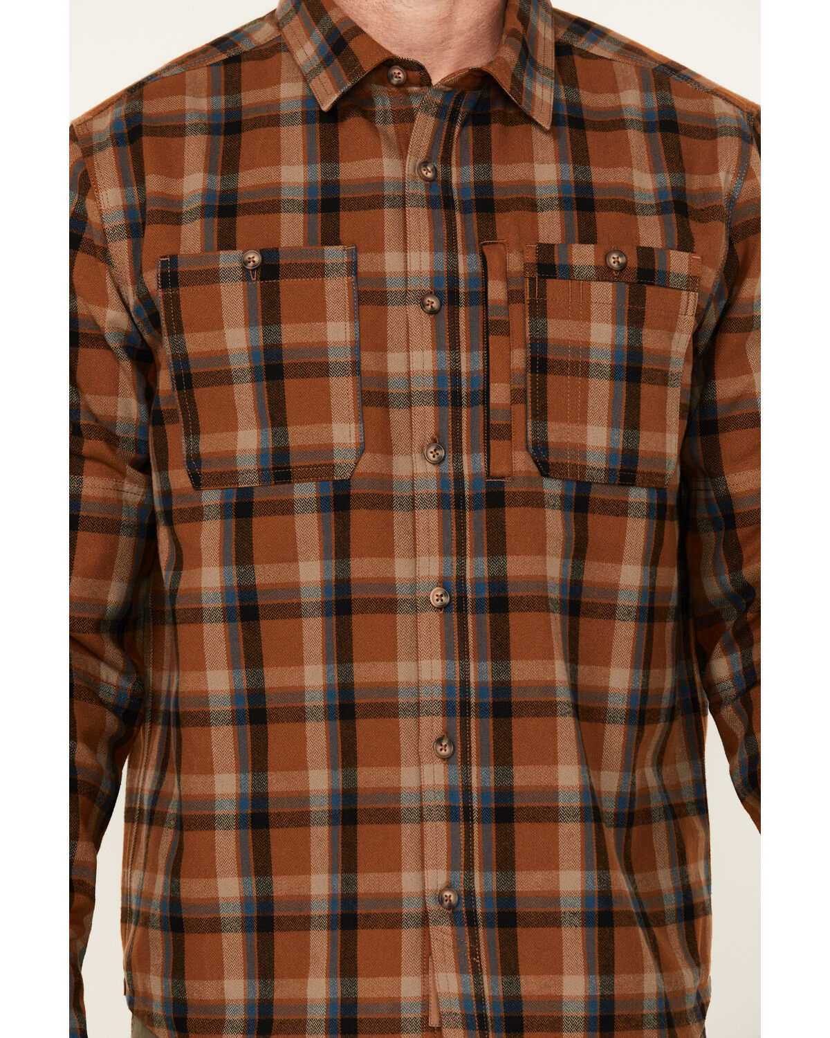 Image #3 - Lucky Brand Workwear Men's Framework Plaid Print Long Sleeve Button-Down Flannel Work Shirt, Brown, hi-res