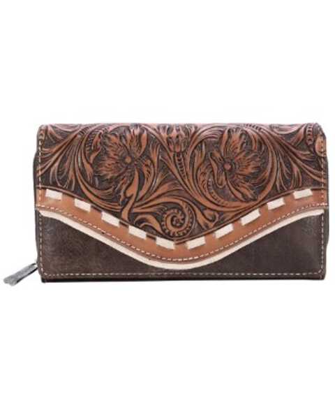Montana West Women's Trinity Ranch Floral Tooled Western Wallet, Coffee, hi-res