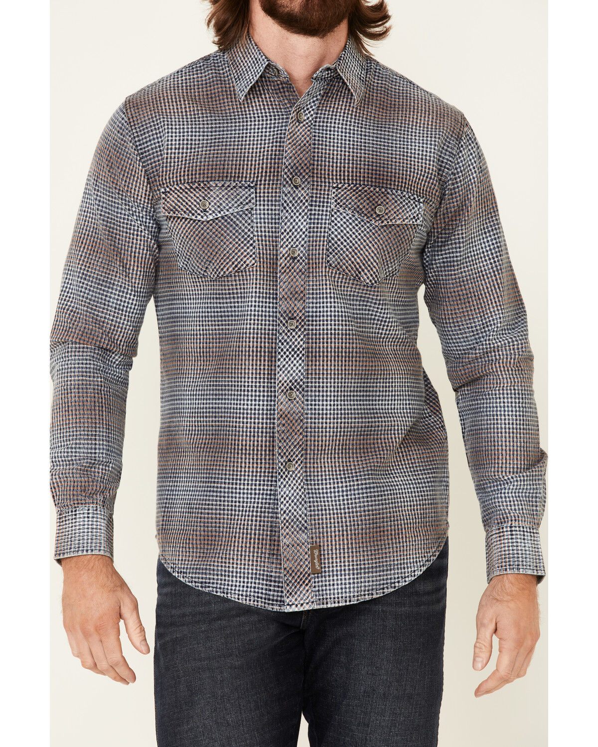 Image #3 - Wrangler Retro Men's Premium Check Plaid Button Down Western Shirt, Blue, hi-res