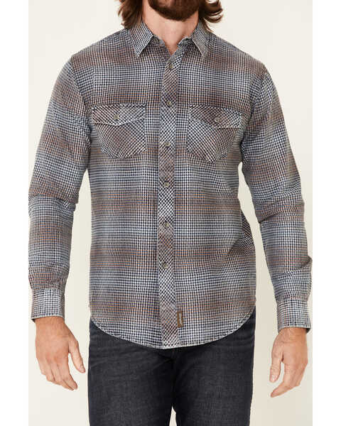 Wrangler Retro Men's Premium Check Plaid Button Down Western Shirt , Blue, hi-res