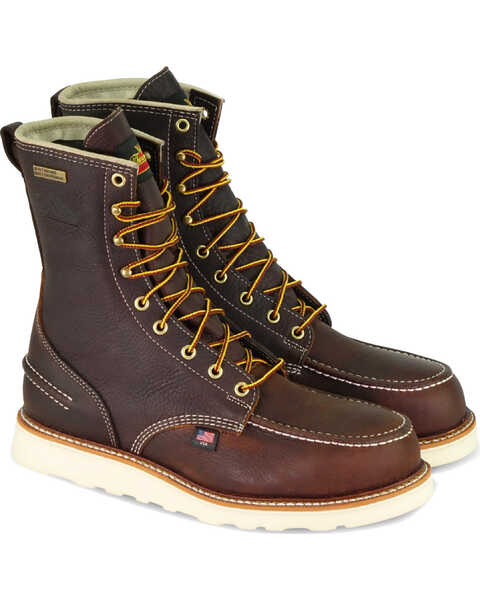 Image #1 - Thorogood Men's American Heritage 8" Made In The USA Waterproof Work Boots - Moc Toe, Brown, hi-res