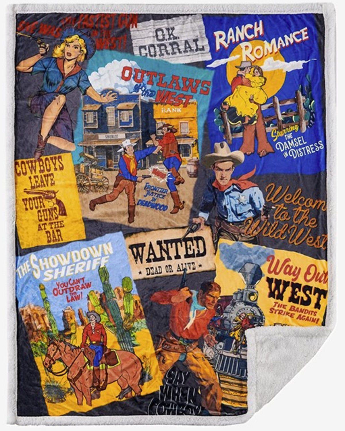 HiEnd Accents Bandits & Heroes Campfire Sherpa Throw Blanket, Multi, hi-res