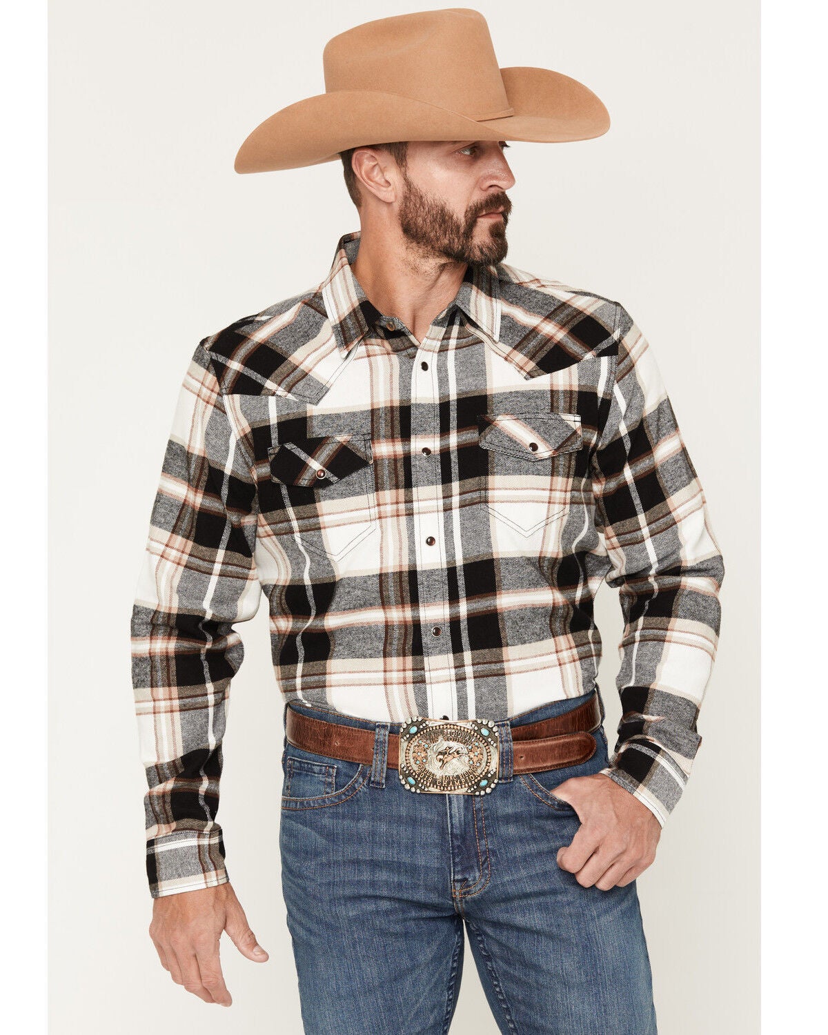 Cody James Men's Standard Issue Plaid Print Long Sleeve Snap Flannel Shirt - Big, Black, hi-res