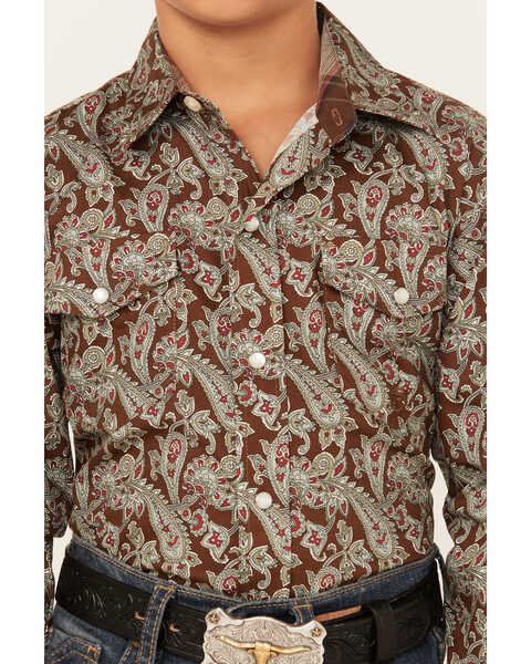 Image #3 - Roper Boys' Paisley Print Long Sleeve Pearl Snap Western Shirt , Brown, hi-res