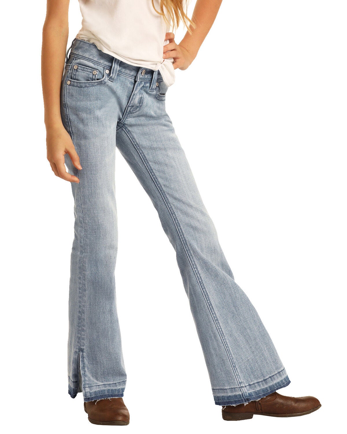 light wash split hem jeans