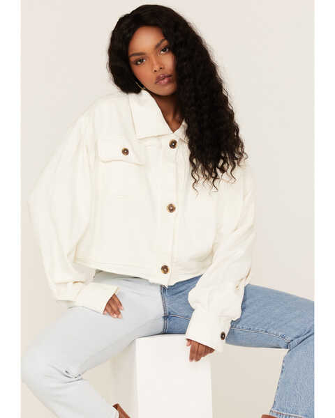Image #1 - Free People Women's Saturday Cropped Shacket, Ivory, hi-res