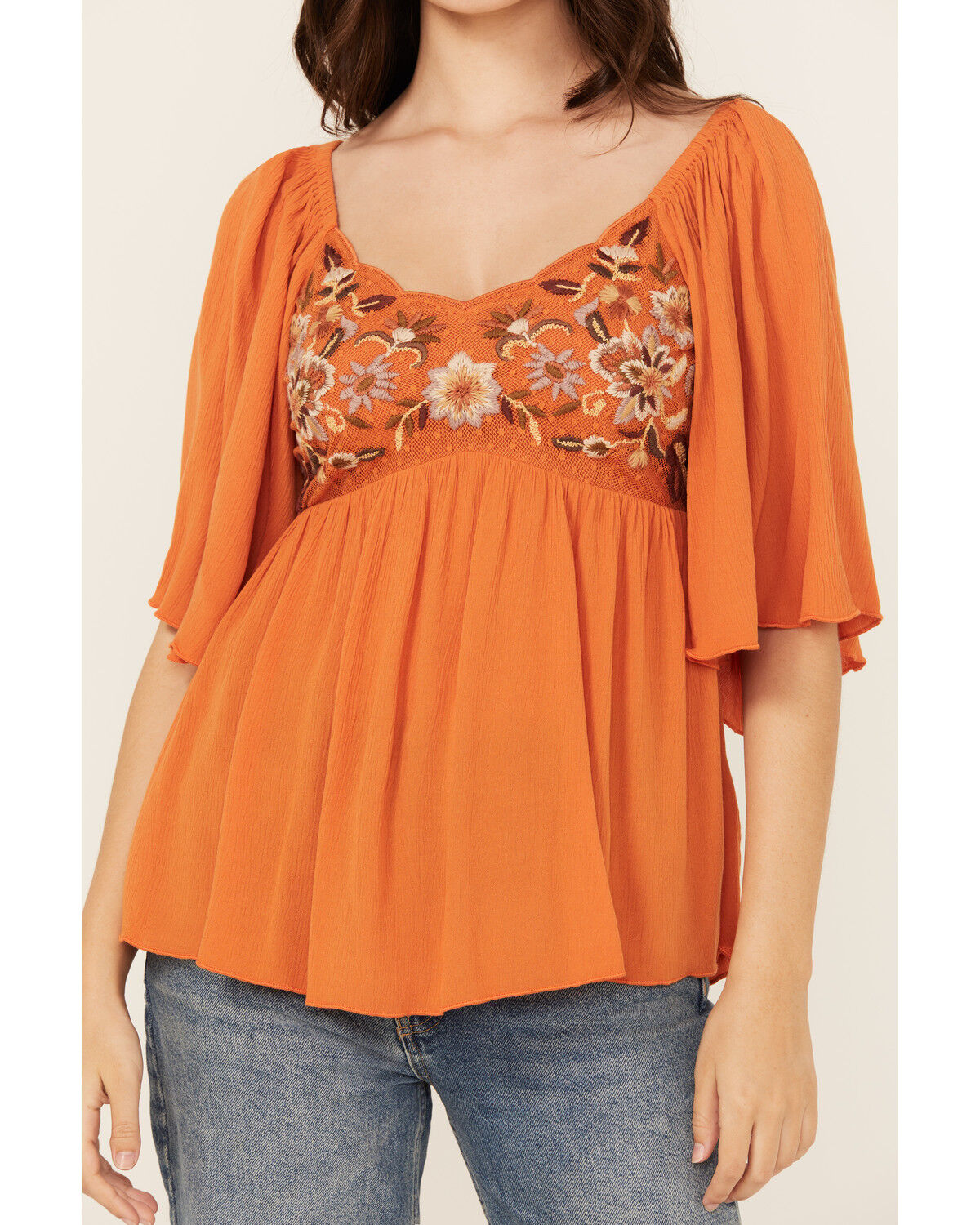 Image #3 - Shyanne Women's Peasant Embroidered Short Sleeve Shirt, Orange, hi-res