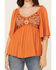 Image #3 - Shyanne Women's Peasant Embroidered Short Sleeve Shirt, Orange, hi-res