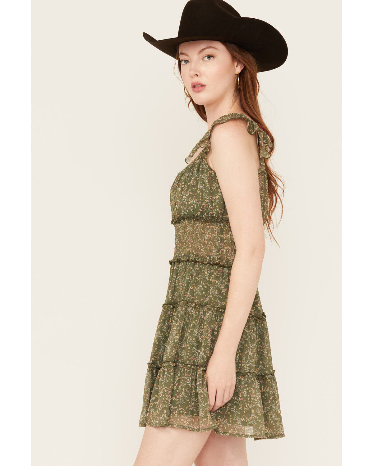 Image #2 - Trixxi Women's Floral Print Sleeveless Mini Dress, Olive, hi-res