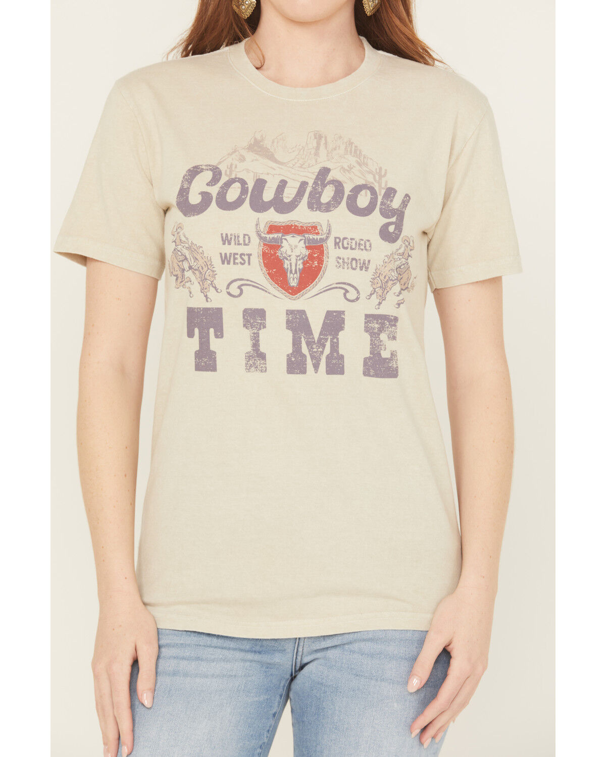 Image #3 - Youth in Revolt Women's Cowboy Time Short Sleeve Graphic Tee, Cream, hi-res