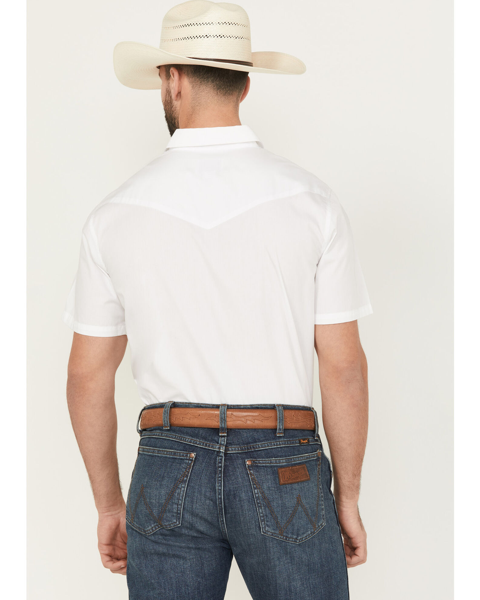 Image #4 - Gibson Men's Solid Short Sleeve Snap Western Shirt - Big, White, hi-res