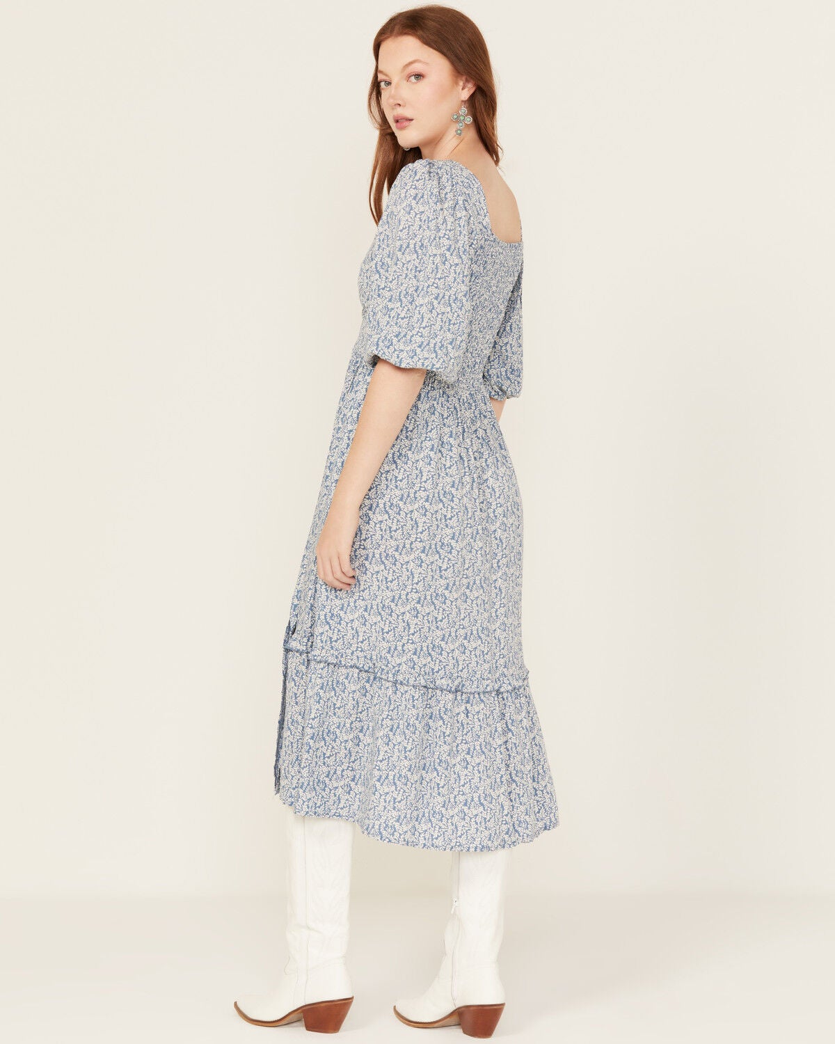Image #4 - Wild Moss Women's Printed Front Twist Midi Dress, Blue, hi-res