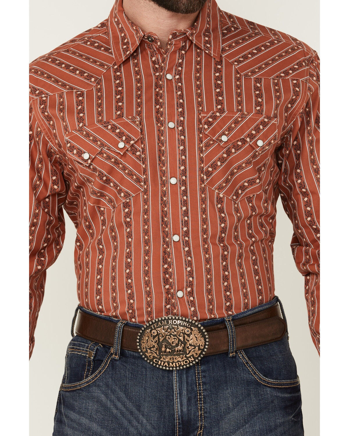 Image #3 - Cinch Men's Floral Striped Print Modern Fit Long Sleeve Snap Western Shirt, Orange, hi-res