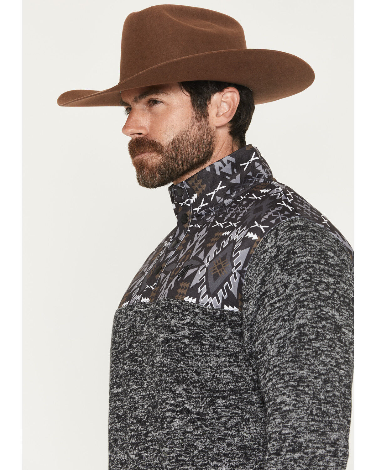 Image #2 - Hooey Men's Stevie Colorblock Southwestern Print 1/4 Snap Pullover, Black, hi-res
