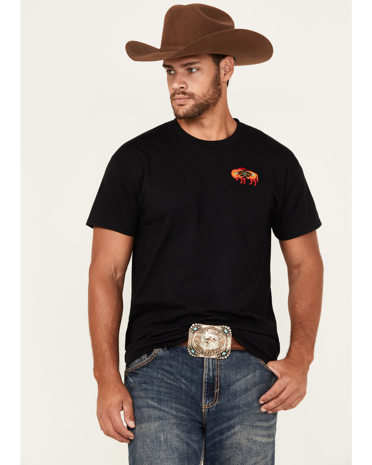 Image #1 - Riot Society Men's Boot Barn Exclusive Native Buffalo Short Sleeve Graphic T-Shirt, Black, hi-res