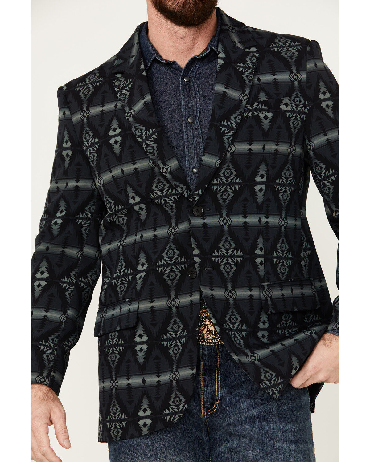 Image #3 - Rock & Roll Denim Men's Southwestern Print Modern Fit Sportcoat, Black, hi-res