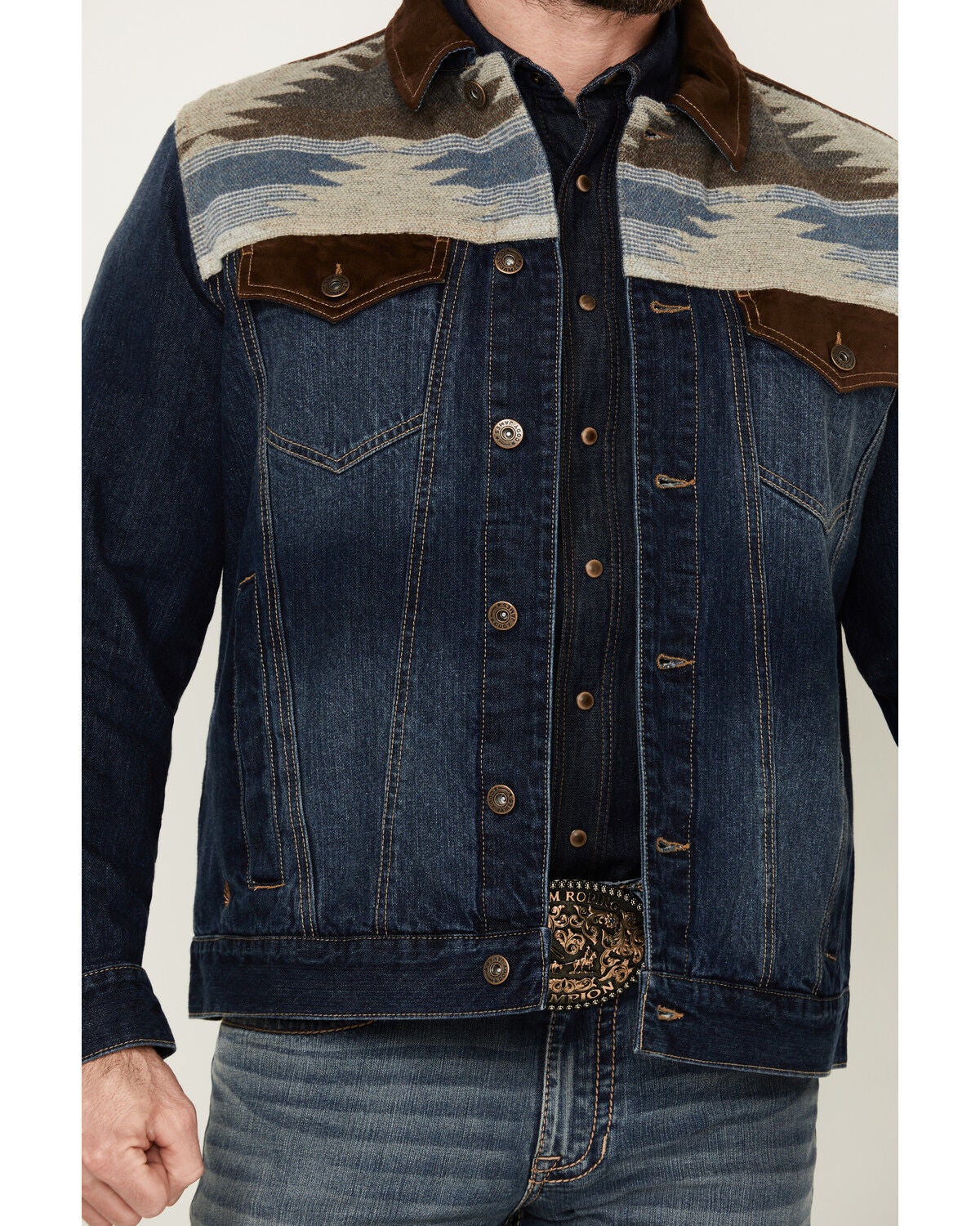 Cody James Men's Freedom Southwestern Yoke And Suede Trim Denim