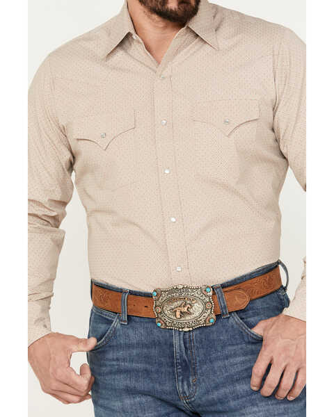 Image #3 - Ely Walker Men's Geo Print Long Sleeve Pearl Snap Western Shirt, Beige/khaki, hi-res