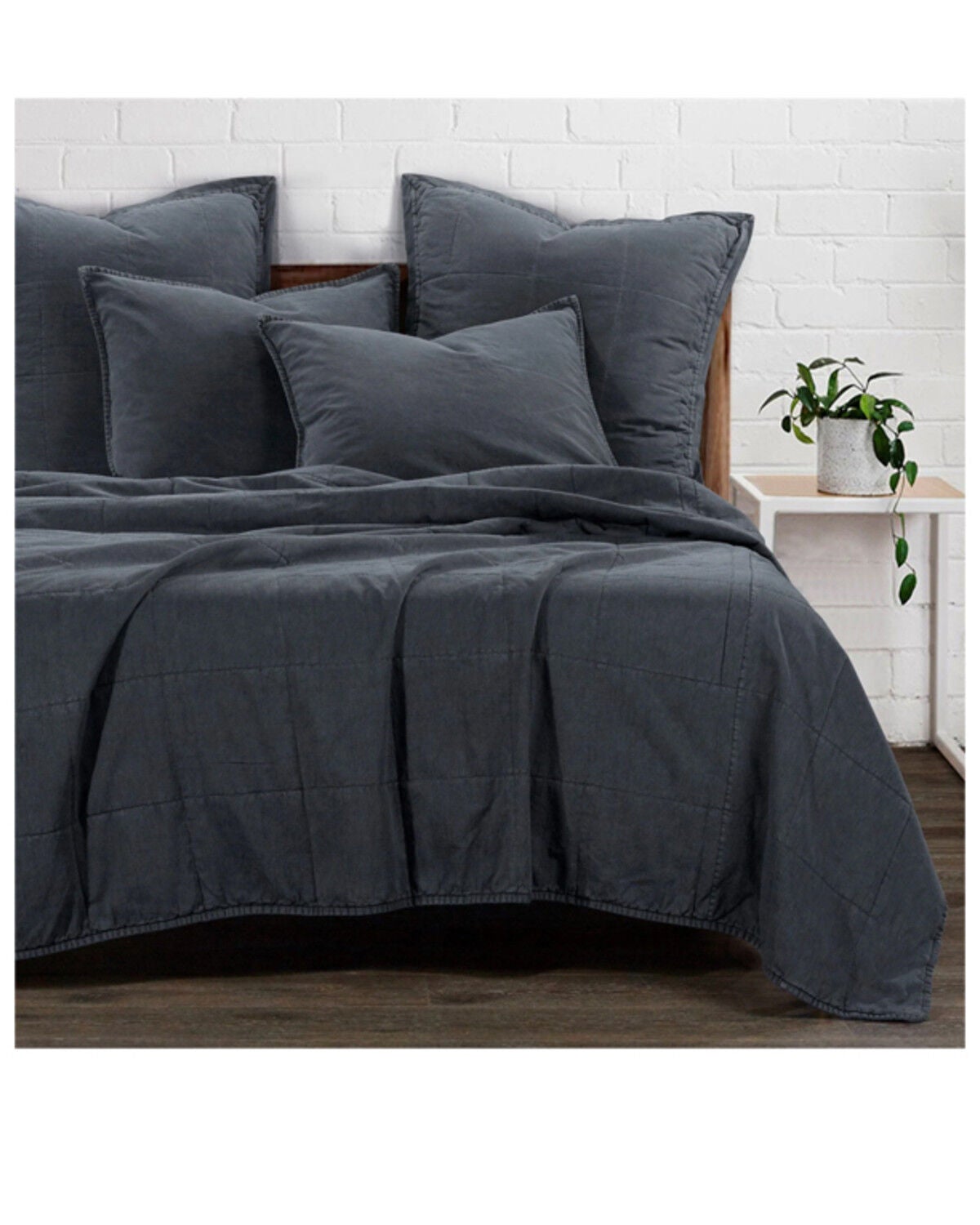 HiEnd Accents Charcoal Stonewashed Cotton Canvas King Coverlet Set, Charcoal, hi-res
