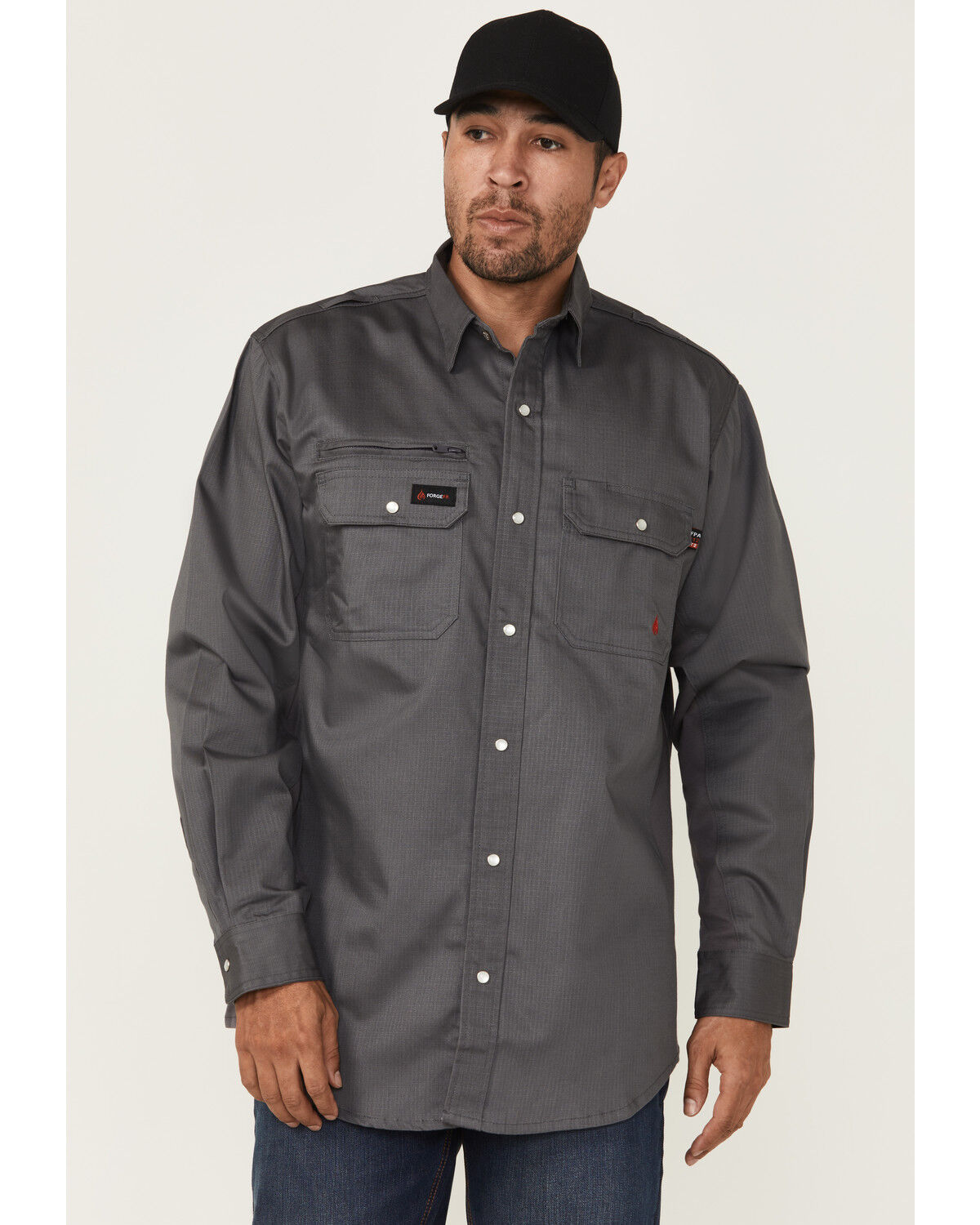 Image #1 - Forge Workwear Men's FR Lightweight Ripstop Vent Long Sleeve Snap Work Shirt, Grey, hi-res