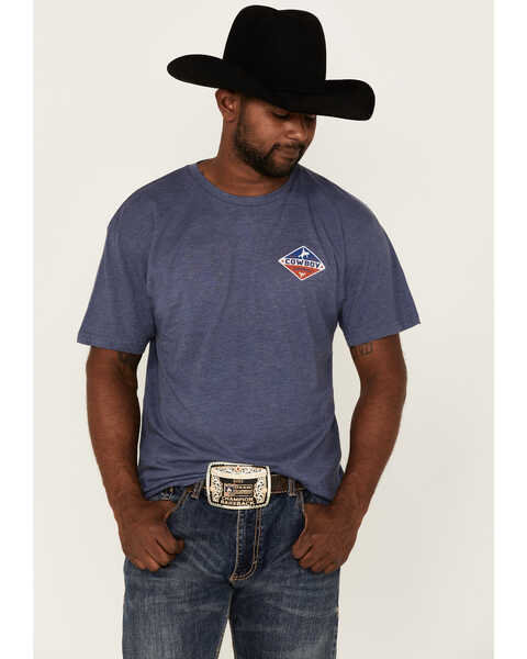 Image #1 - Cowboy Hardware Men's Built Tough Logo Graphic T-Shirt , Blue, hi-res