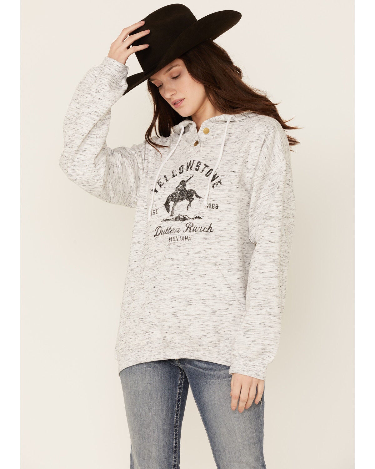 Paramount Network's Yellowstone Women's Bronco Graphic Hooded Pullover, Heather Grey, hi-res