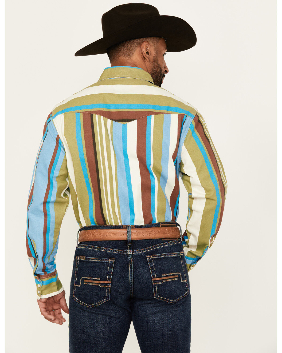 Image #4 - Wrangler Men's Vintage Brushpopper Striped Long Sleeve Snap Western Shirt, Multi, hi-res