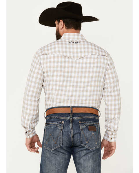Image #4 - Wrangler Men's Plaid Print Long Sleeve Performance Snap Western Shirt, Tan, hi-res