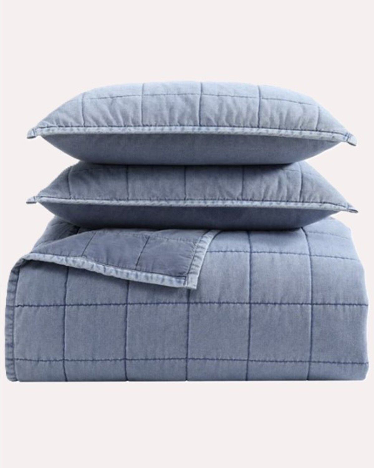 Image #2 - HiEnd Accents Stonewashed Denim Twin Quilt Set - 2 Piece, Blue, hi-res