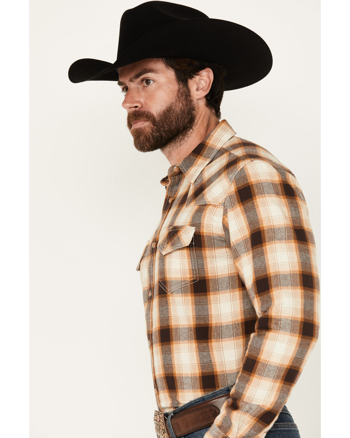 Image #2 - Blue Ranchwear Galveston Plaid Print Long Sleeve Snap Western Shirt, Dark Brown, hi-res