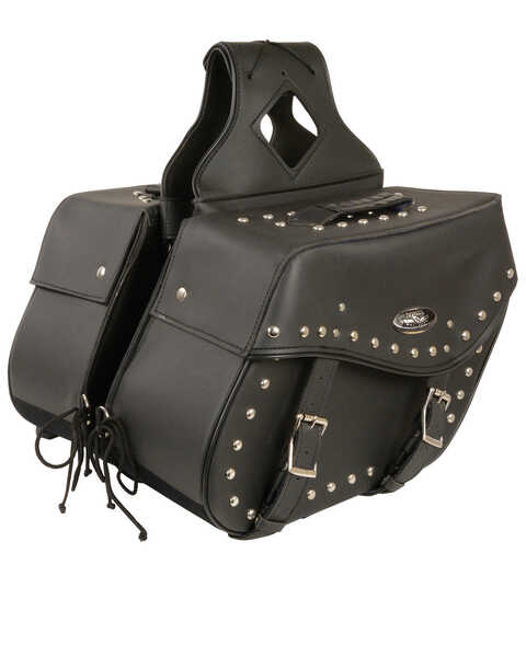 Milwaukee Leather Large Zip-Off Studded Throw Over Saddle Bag, Black, hi-res