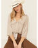 Wild Moss Women's Gray Gingham Large Collar Button Down Shirt, Grey, hi-res