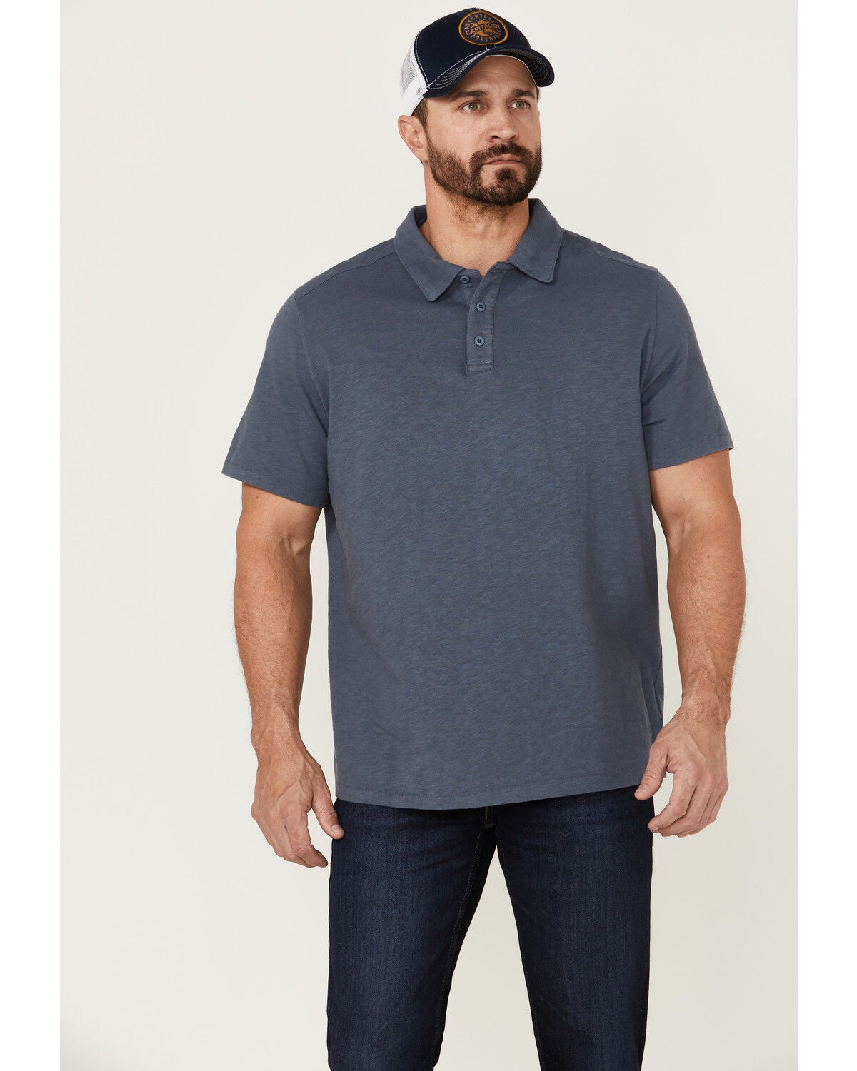 Brothers and Sons Men's Short Sleeve Slub Polo Shirt, Indigo, hi-res