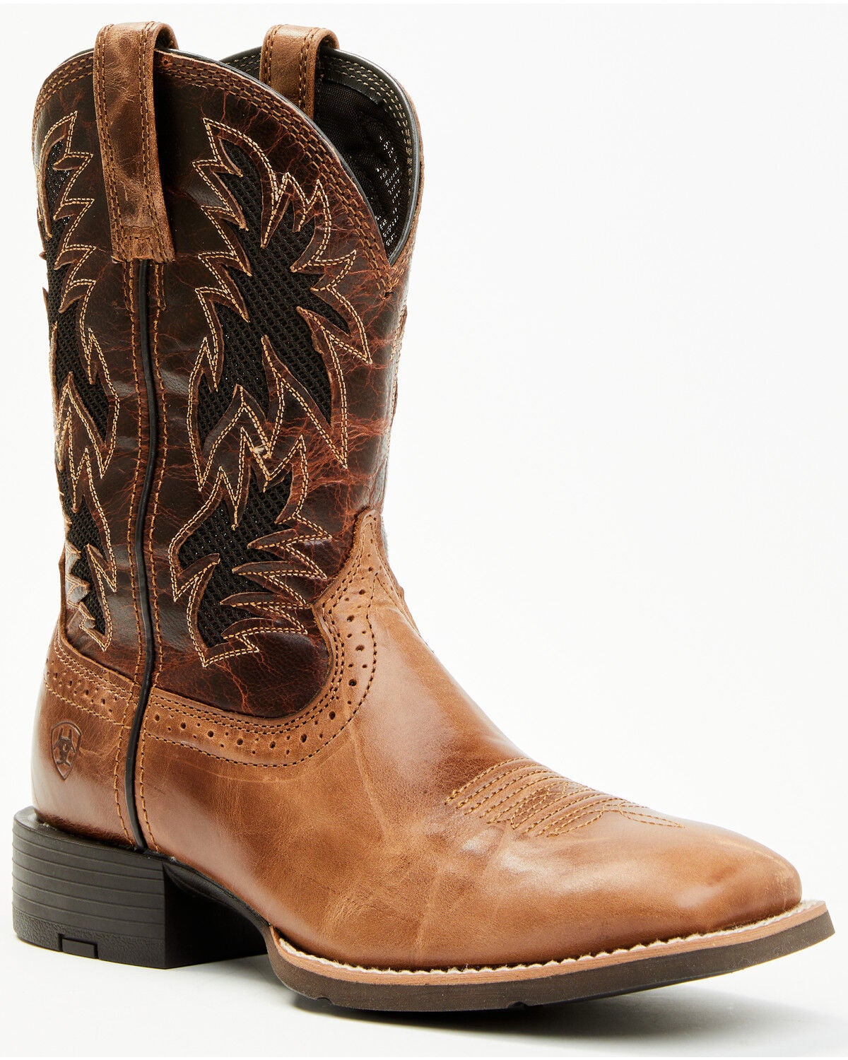 Ariat Men's Sport Cool VentTEK Western Performance Boots - Broad Square Toe, Brown, hi-res