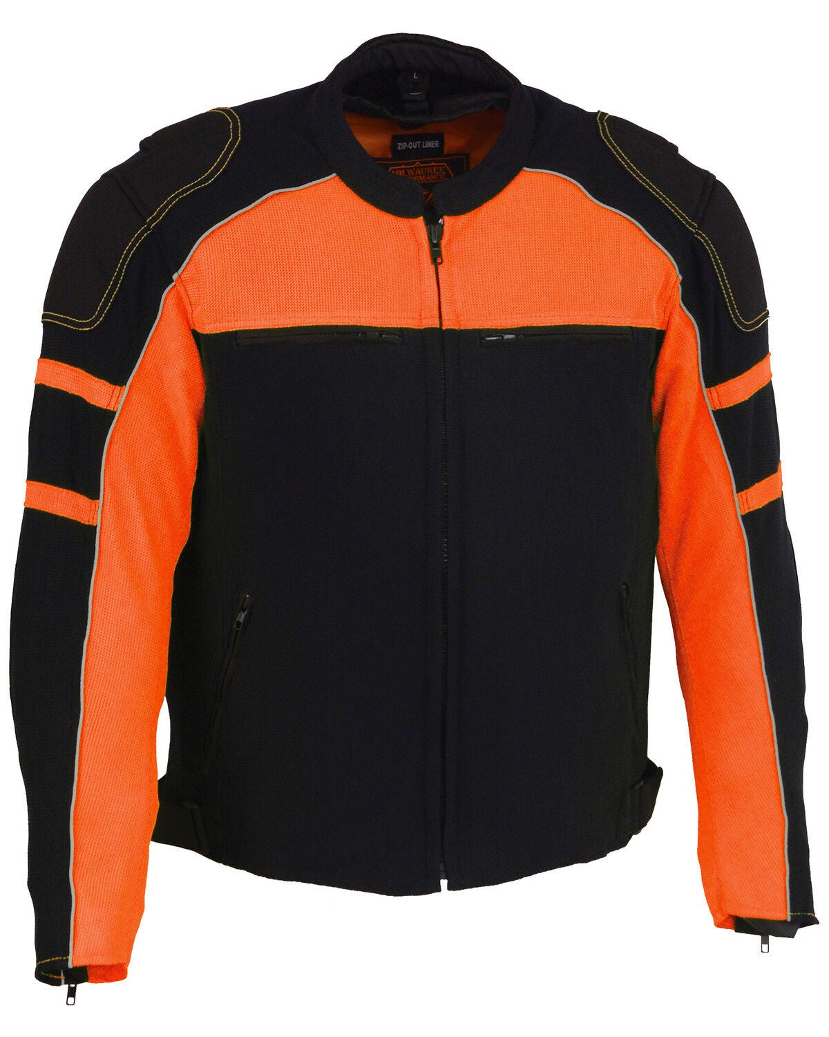 Image #1 - Milwaukee Leather Men's Mesh Racing Jacket with Removable Rain Jacket Liner - 3X, Black/orange, hi-res