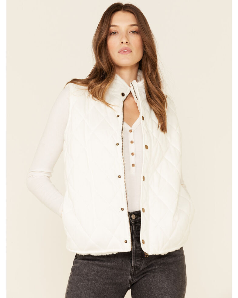 Katydid Women's Quilted Sherpa Reversible Vest, White, hi-res