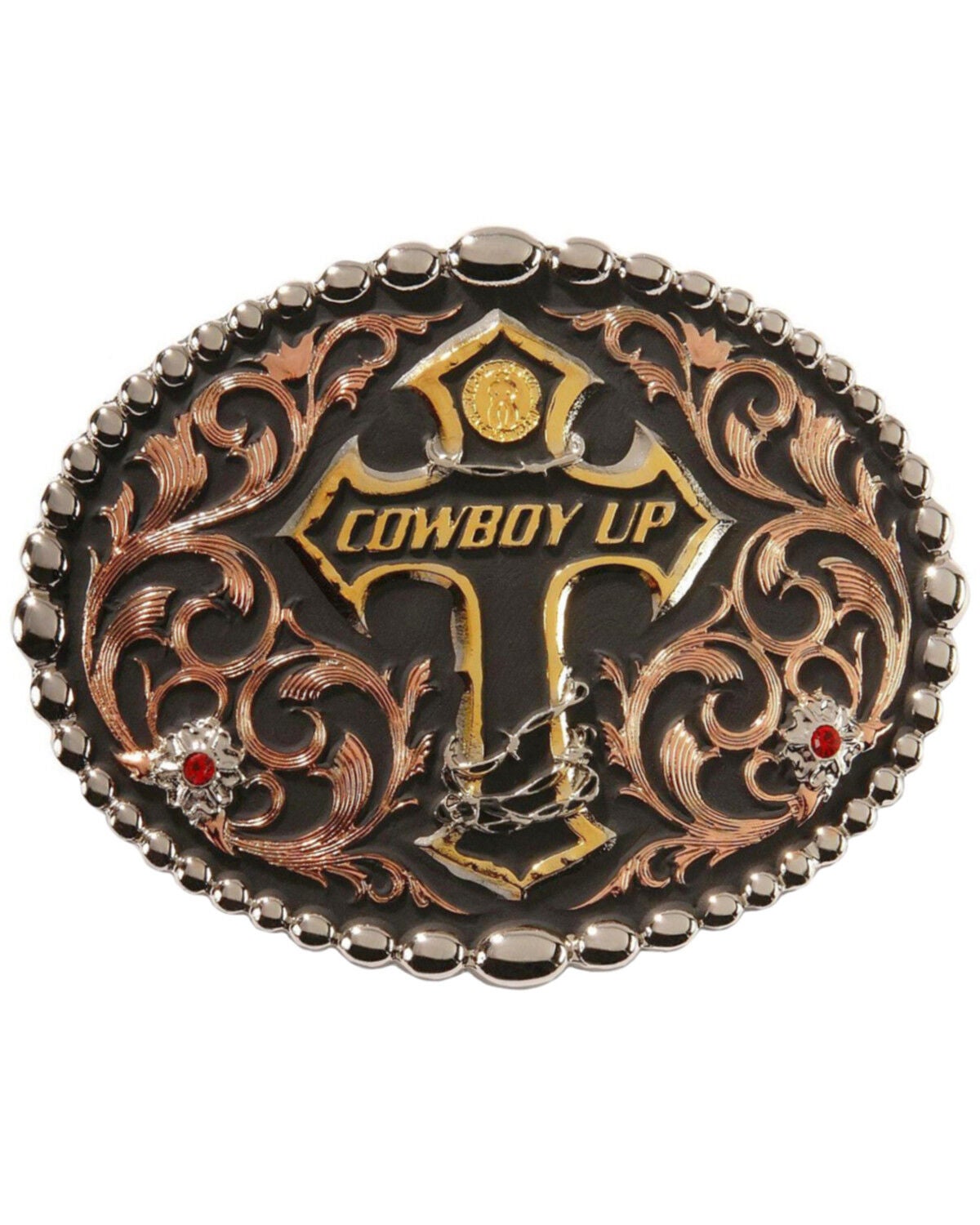 Montana Silversmiths Cowboy Up Cross Belt Buckle, Black, hi-res