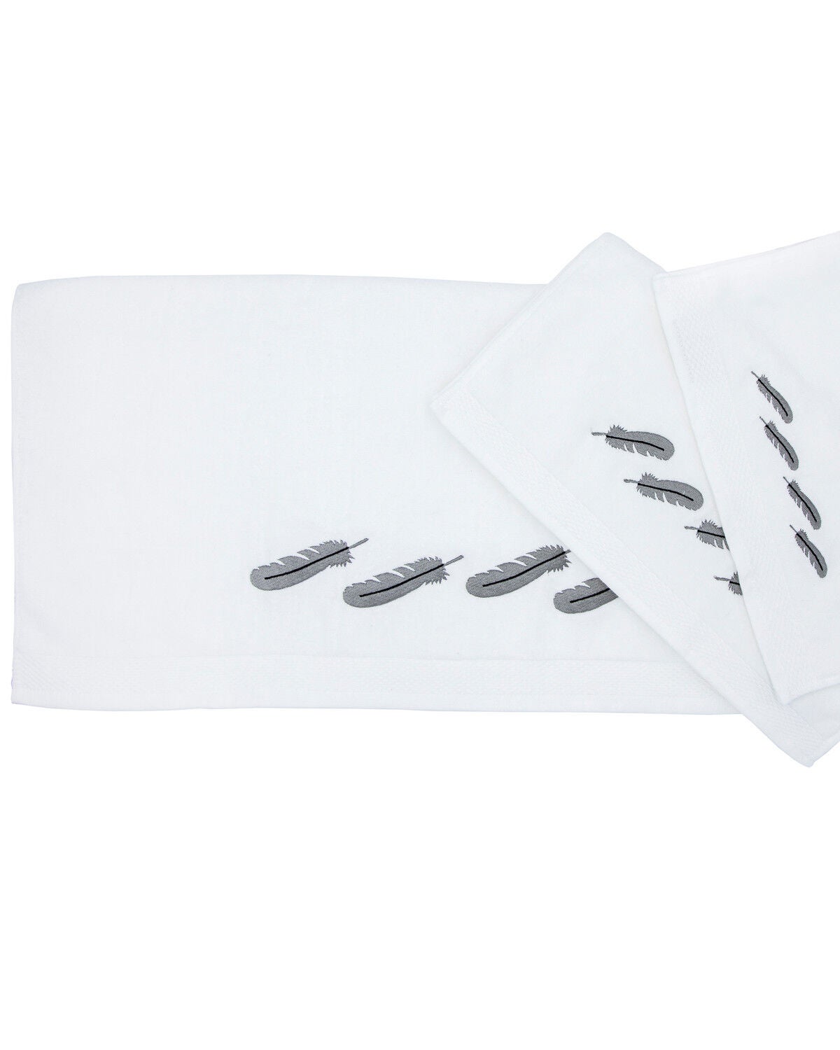 HiEnd Accents Feather Embroidered Towel Set - 3 Piece, Multi, hi-res