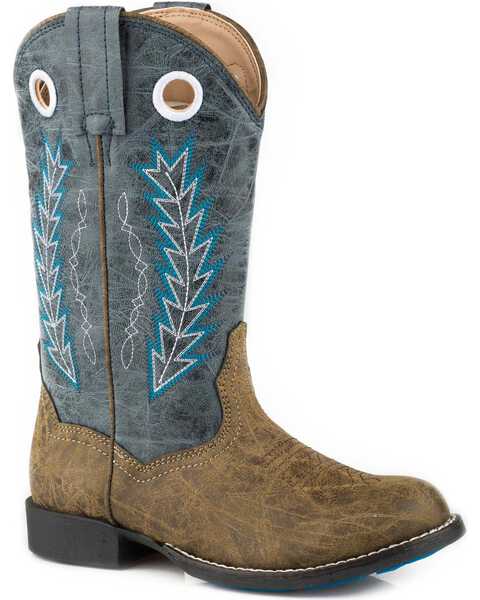 Image #1 - Roper Boys' Hole In The Wall Embroidered Western Boots - Round Toe, Blue, hi-res