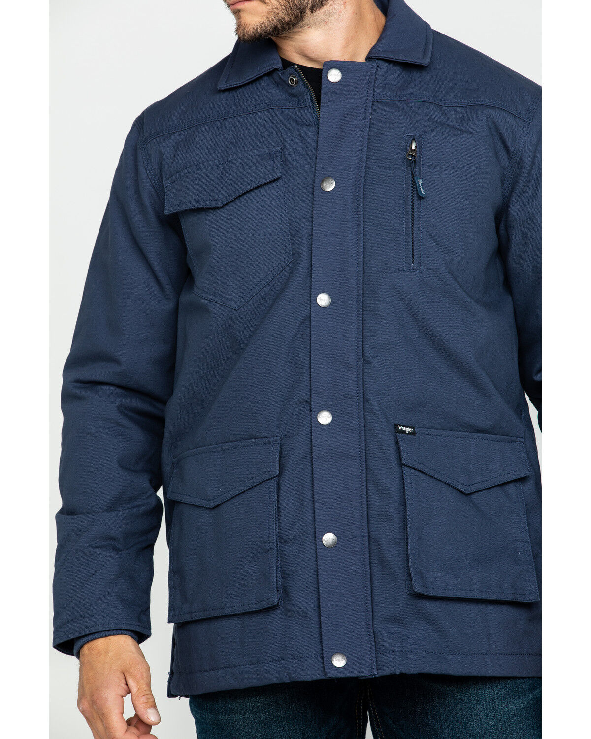 Image #4 - Wrangler Men's Ripstop Quilted Barn Coat, Navy, hi-res