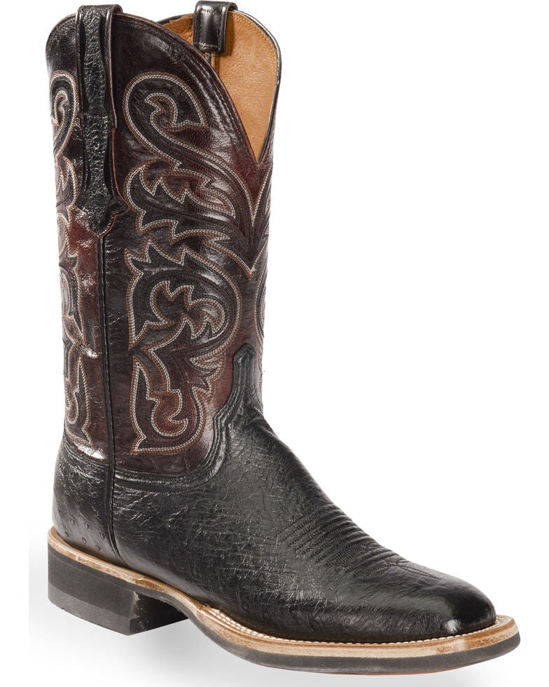 Lucchese Men's Black Lance Smooth Ostrich Western Boots - Square Toe