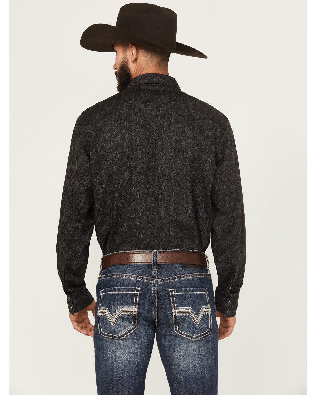 Image #4 - Wrangler 20X Men's Paisley Print Long Sleeve Snap Stretch Western Shirt, Black, hi-res