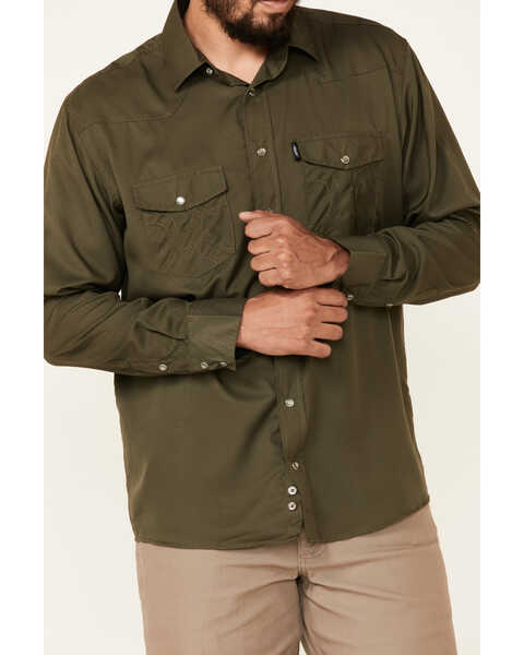 Hooey Men's Solid Habitat Sol Long Sleeve Pearl Snap Western Shirt , Olive, hi-res
