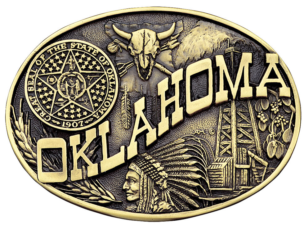 Montana Silversmiths Oklahoma State Heritage Attitude Belt Buckle, Gold, hi-res