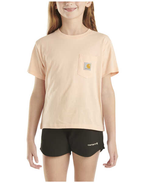 Image #2 - Carhartt Little Girls' Deer Short Sleeve Pocket Graphic Tee, Peach, hi-res