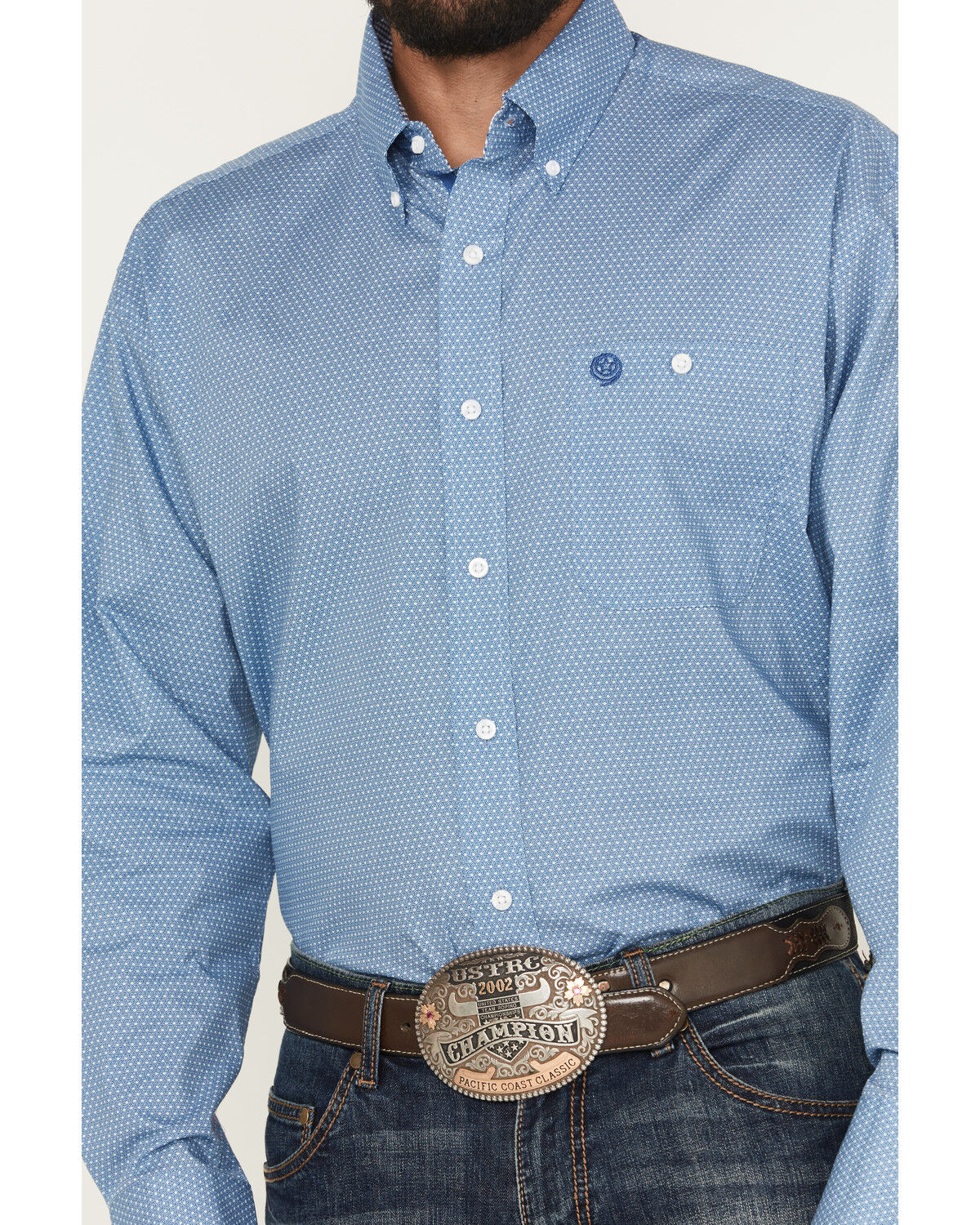 Image #3 - George Strait by Wrangler Men's Geo Print Long Sleeve Button-Down Stretch Western Shirt - Big, Blue, hi-res